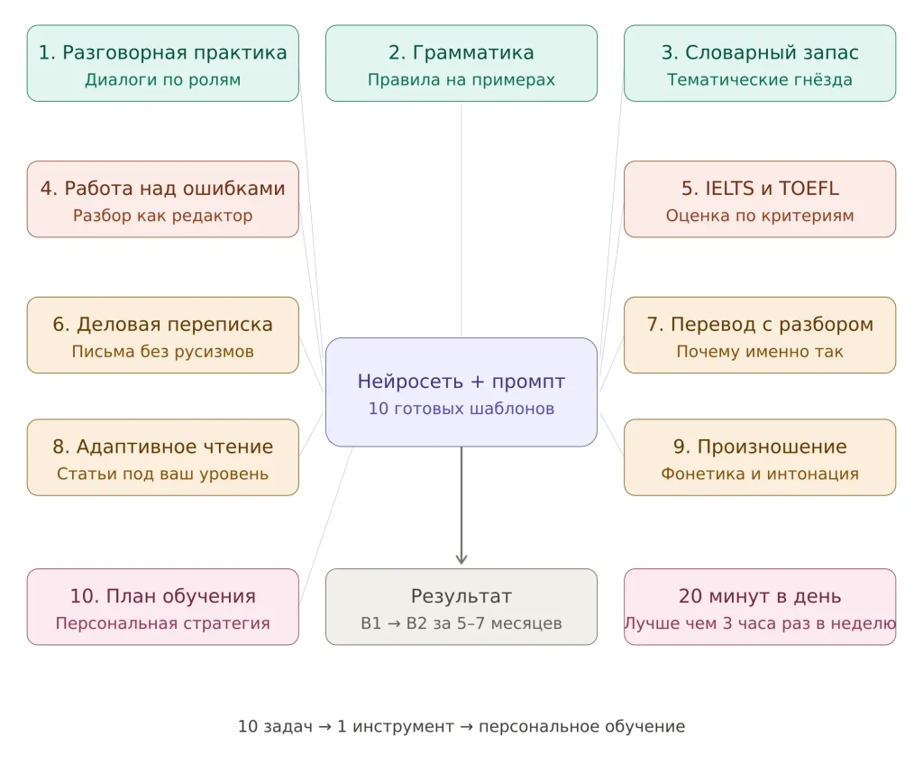 Инфографика по изучению английского при помощи нейросетей